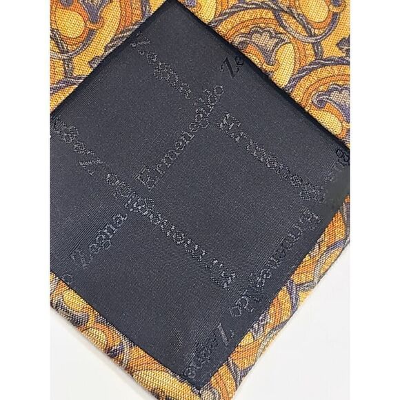 Ermenegildo Zegna Luxe Men's Silk Neck Tie Golden Brown Navy Blue Design Italy - Picture 7 of 8